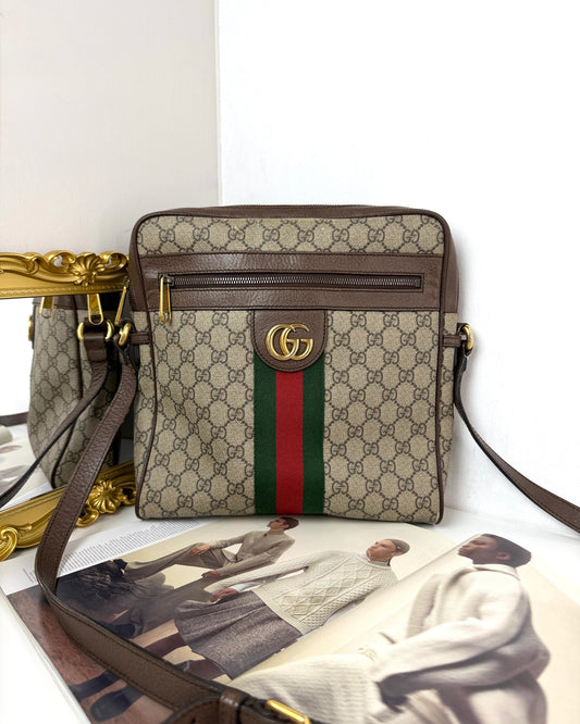 Gucci Ophidia Small Messenger Bag - Beige, Brown Leather Trim - View 1
