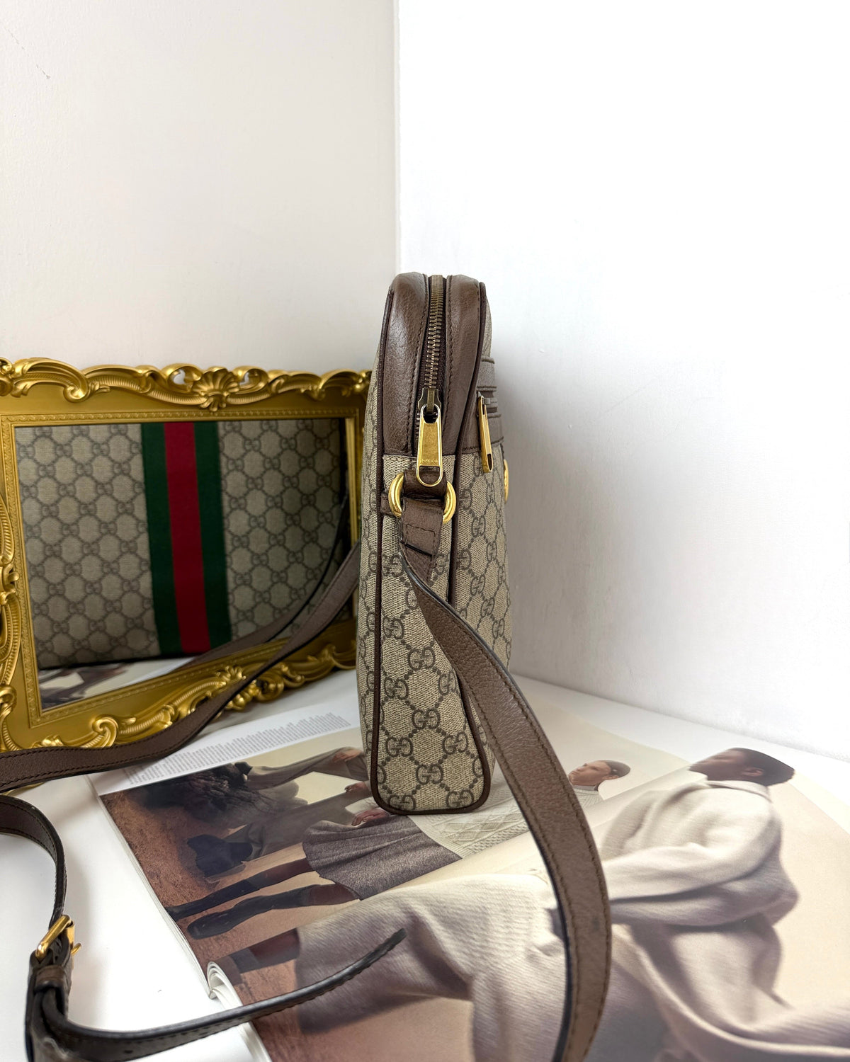 Gucci Ophidia Small Messenger Bag - Beige, Brown Leather Trim - View 3