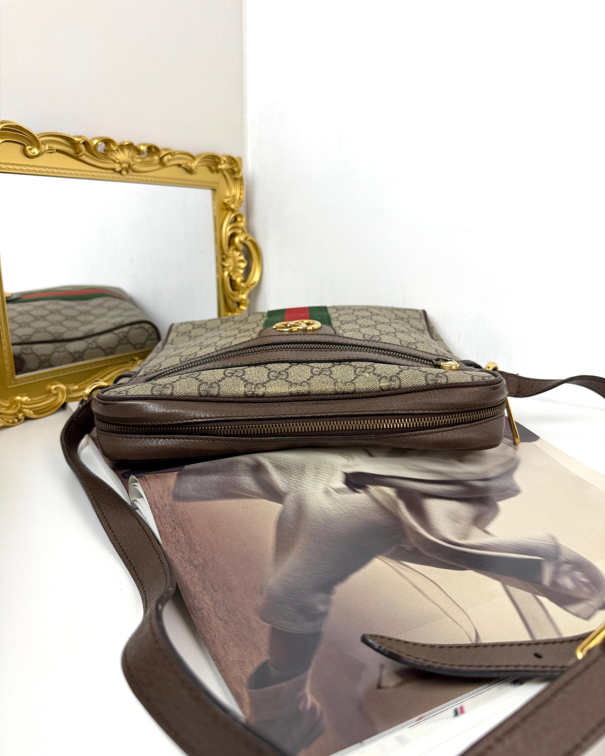 Gucci Ophidia Small Messenger Bag - Beige, Brown Leather Trim - View 6