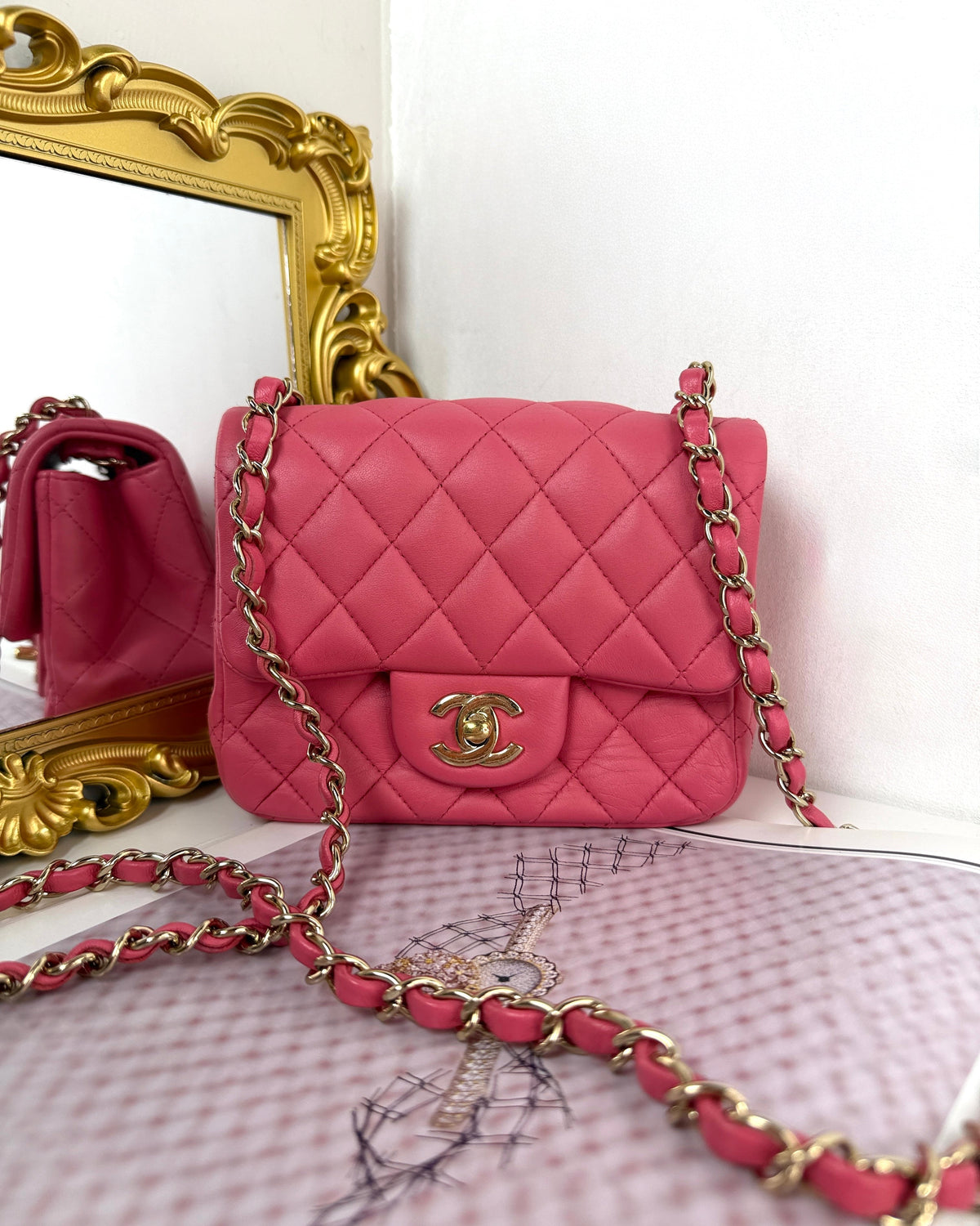 Chanel Classic Mini Square Flap Bag - Rose Dragée - View 1