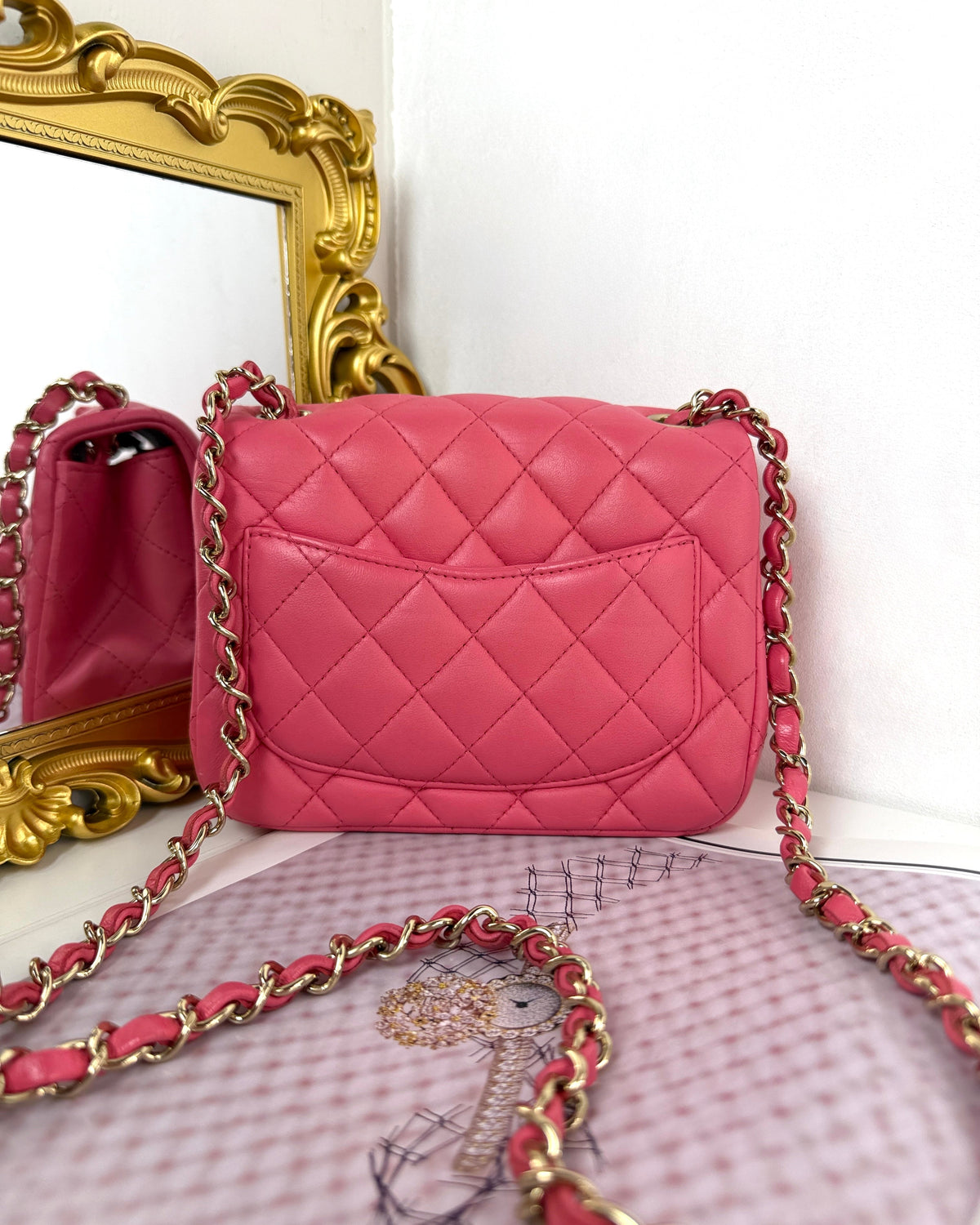 Chanel Classic Mini Square Flap Bag - Rose Dragée - View 2