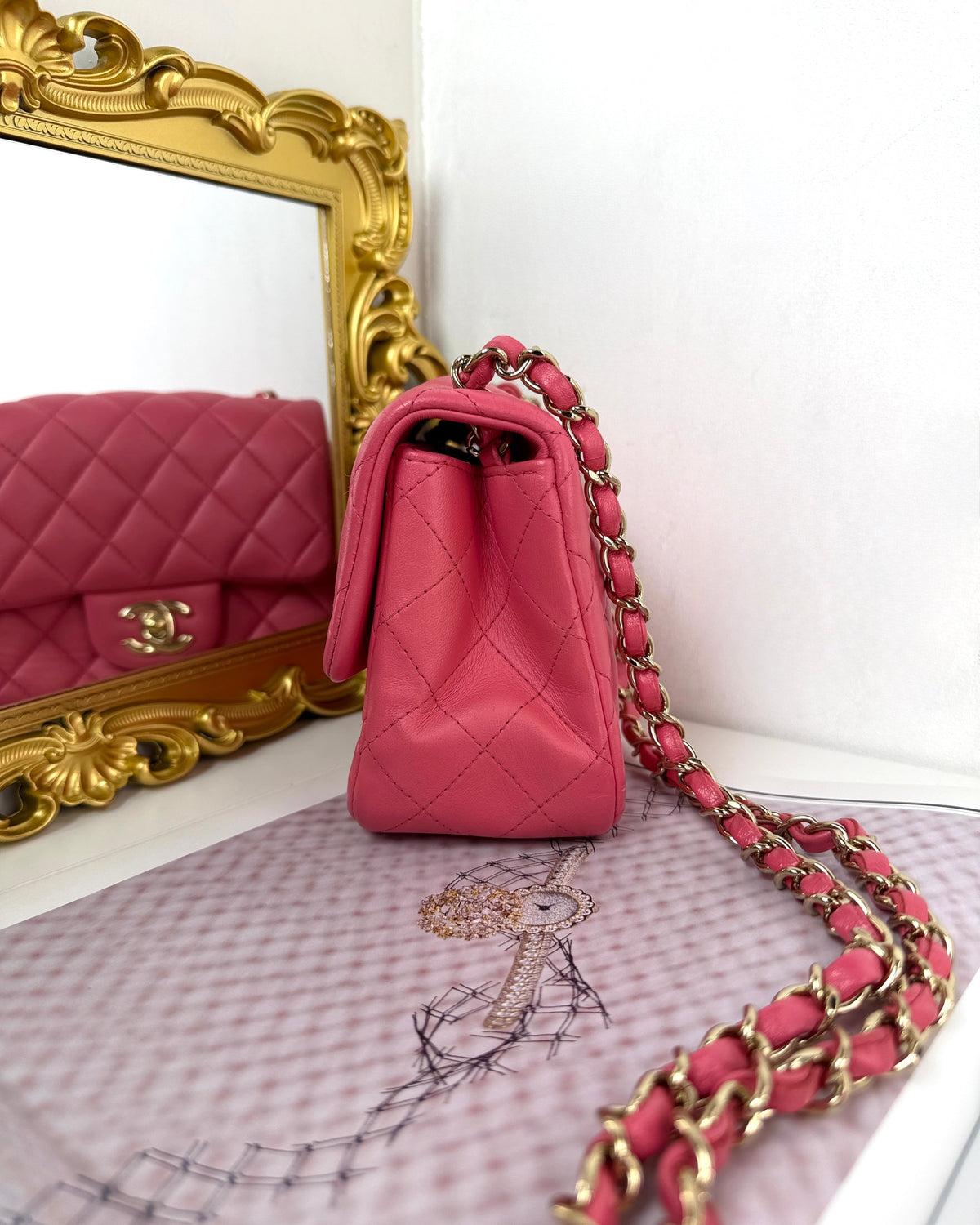 Chanel Classic Mini Square Flap Bag - Rose Dragée - View 4