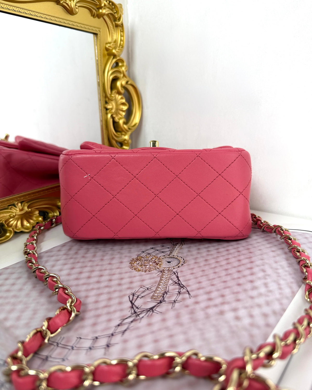 Chanel Classic Mini Square Flap Bag - Rose Dragée - View 5