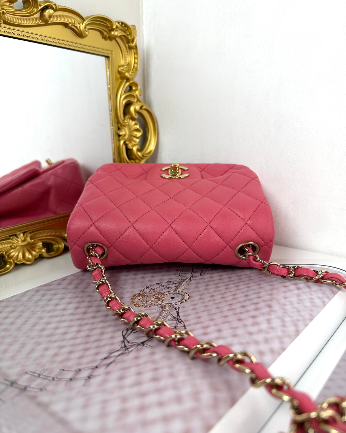 Chanel Classic Mini Square Flap Bag - Rose Dragée - View 6