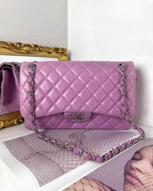 Chanel Classic Jumbo Double Flap Bag - Lilac With Silver Hardware - View 1