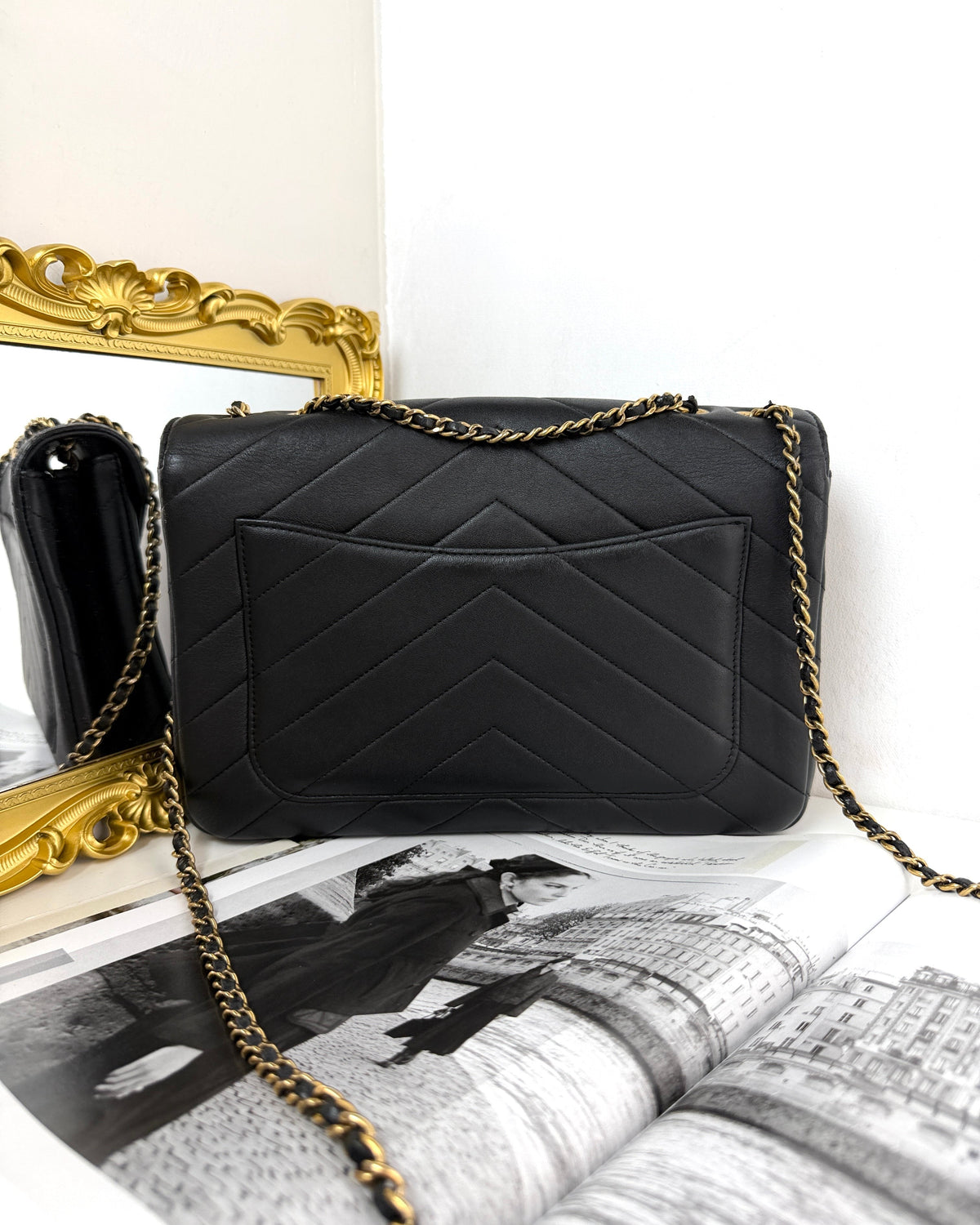 Chanel Chevron Envelope Flap Bag - Black - View 2