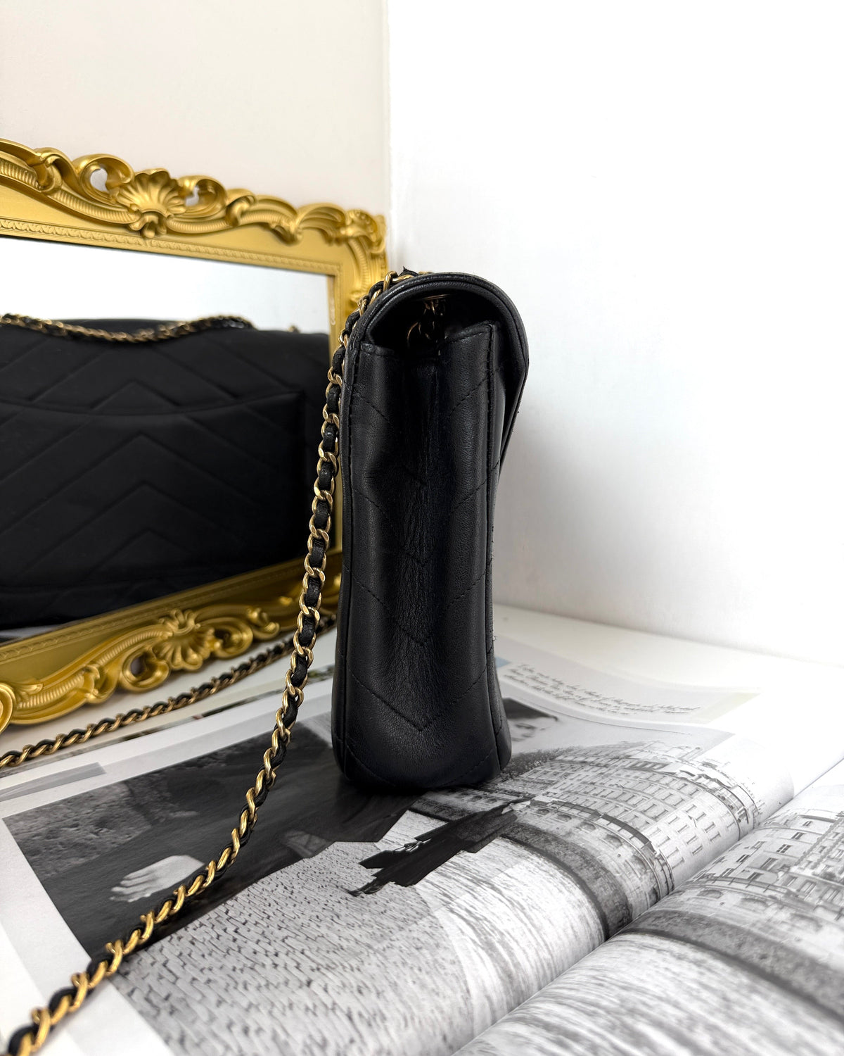 Chanel Chevron Envelope Flap Bag - Black - View 3