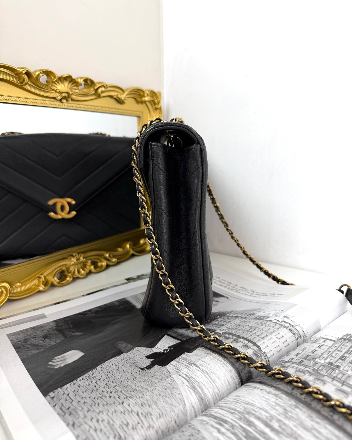 Chanel Chevron Envelope Flap Bag - Black - View 4
