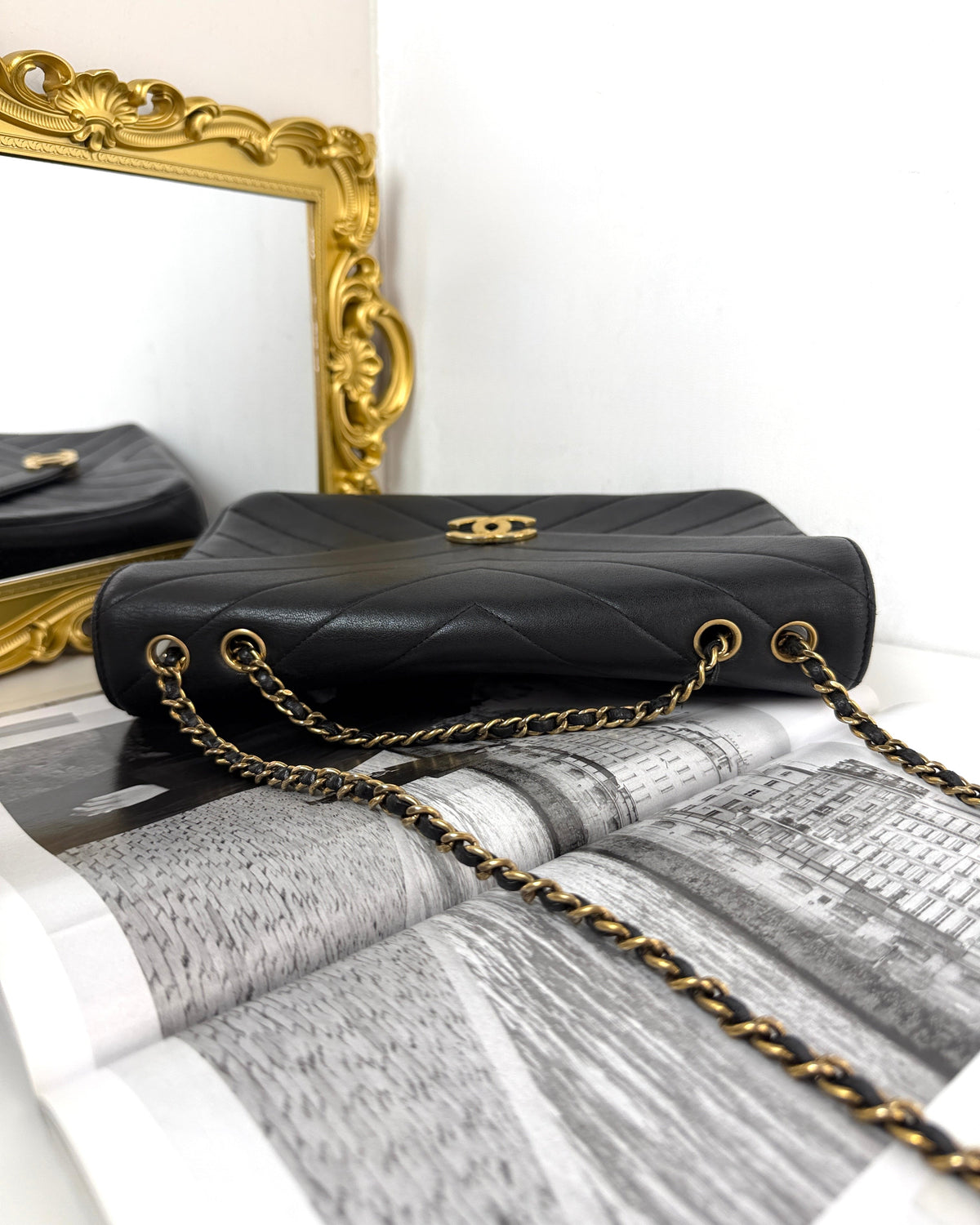 Chanel Chevron Envelope Flap Bag - Black - View 6