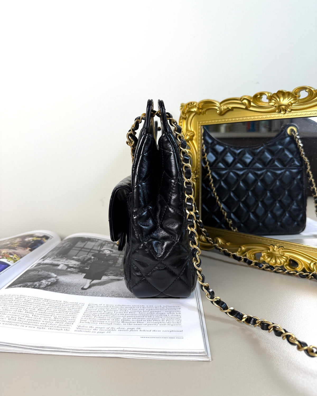 Chanel Shiny Crumpled Calfskin Quilted Wavy CC Hobo Bag - Black/ Gold-Tone Hardware - View 4