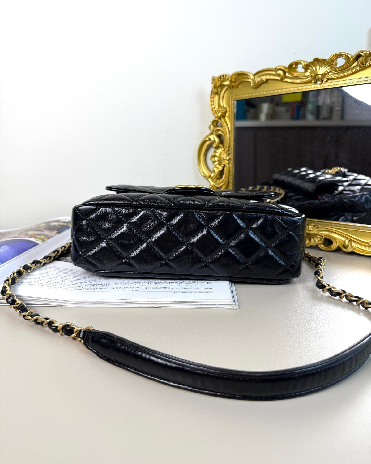 Chanel Shiny Crumpled Calfskin Quilted Wavy CC Hobo Bag - Black/ Gold-Tone Hardware - View 5