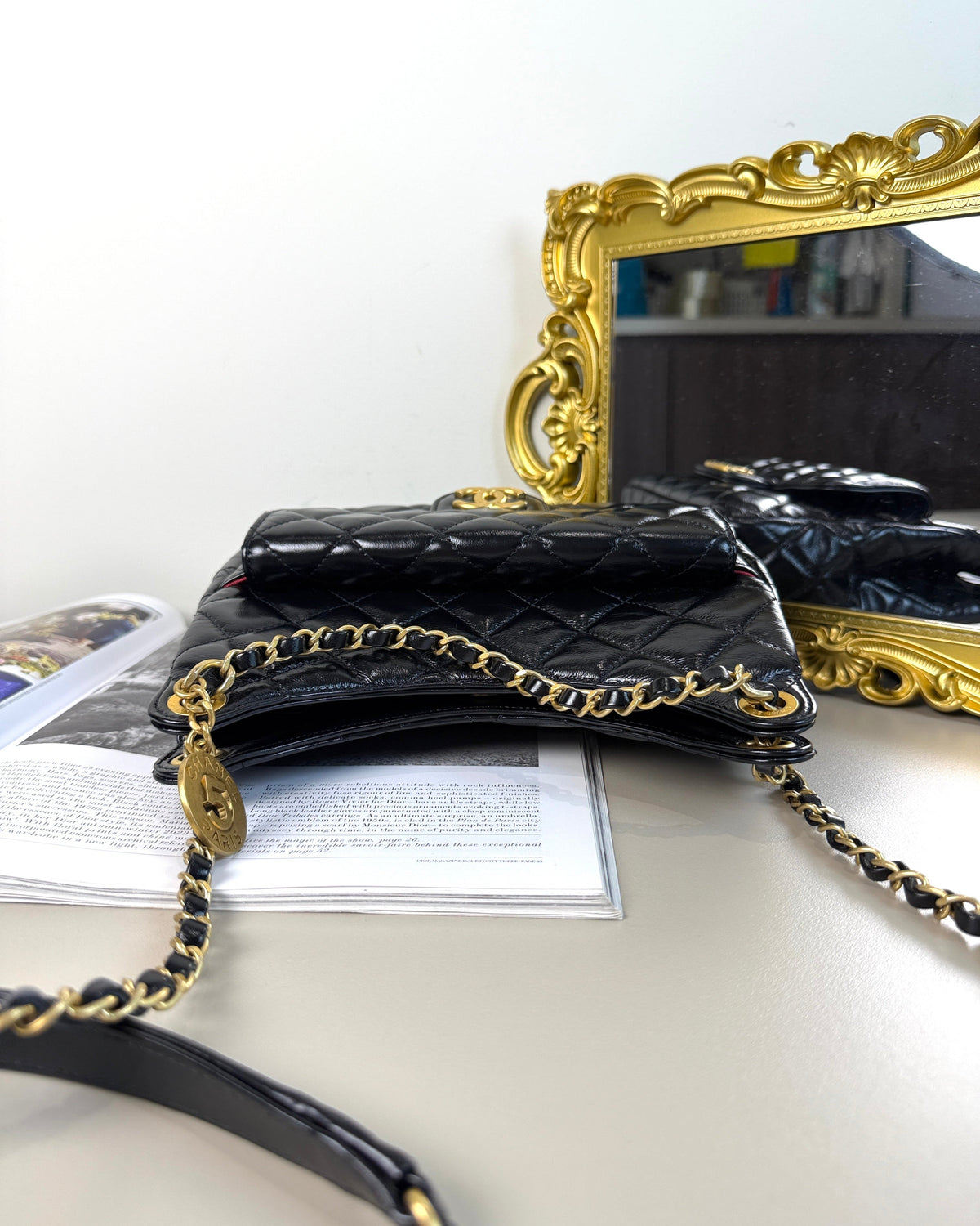 Chanel Shiny Crumpled Calfskin Quilted Wavy CC Hobo Bag - Black/ Gold-Tone Hardware - View 6