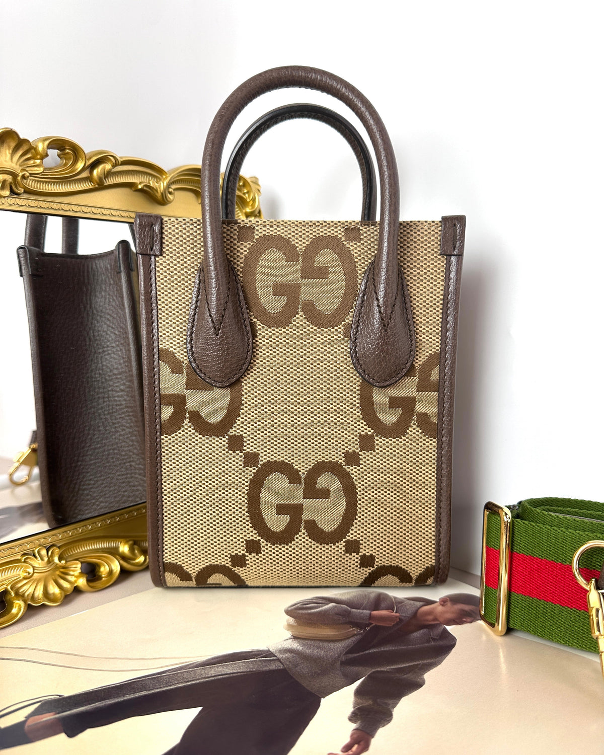 Gucci Jumbo GG Mini Tote Bag - Camel And Ebony - View 1