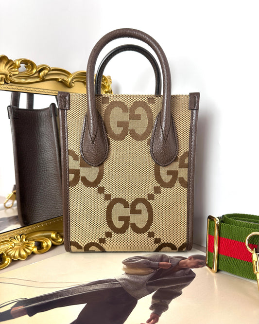 Gucci Jumbo GG Mini Tote Bag - Camel And Ebony - View 1