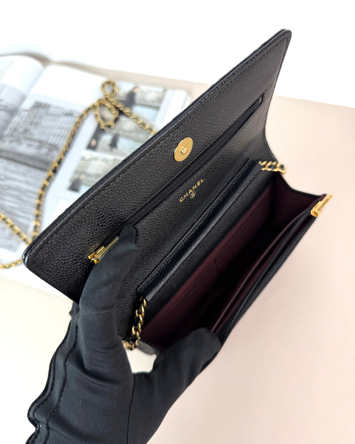 Chanel Classic Wallet on Chain - Black With Gold Hardware - View 7