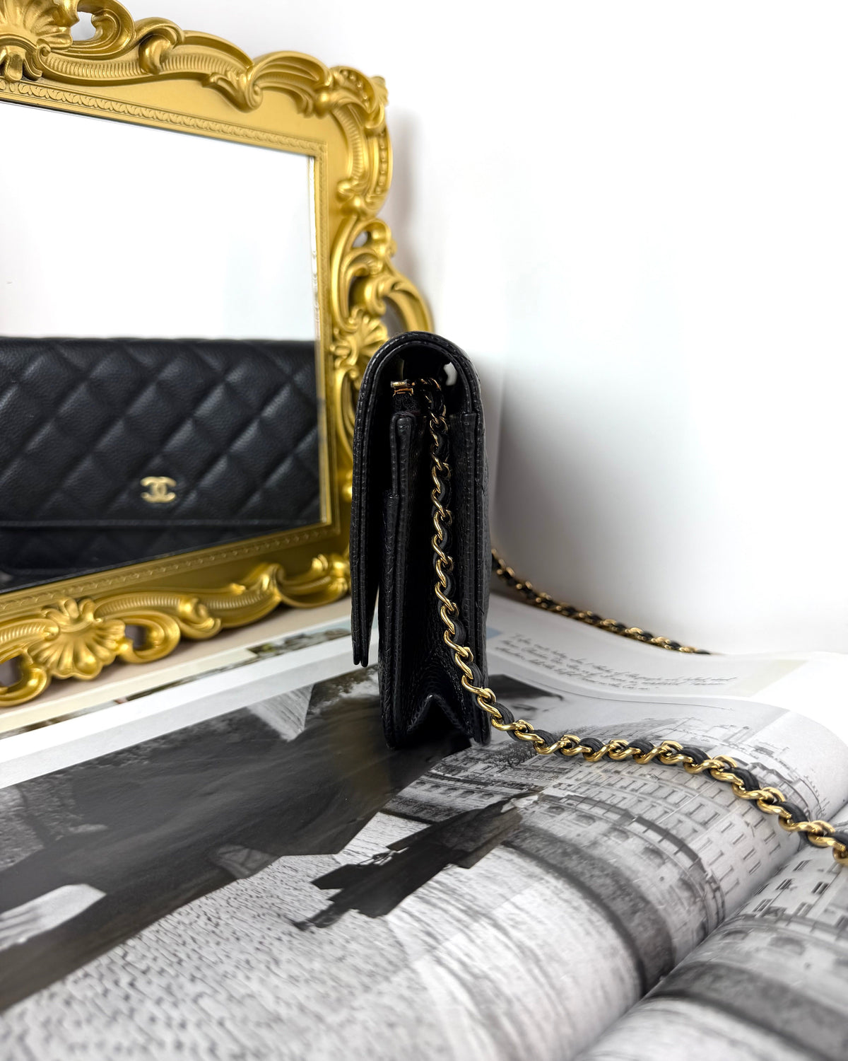 Chanel Classic Wallet on Chain - Black With Gold Hardware - View 3