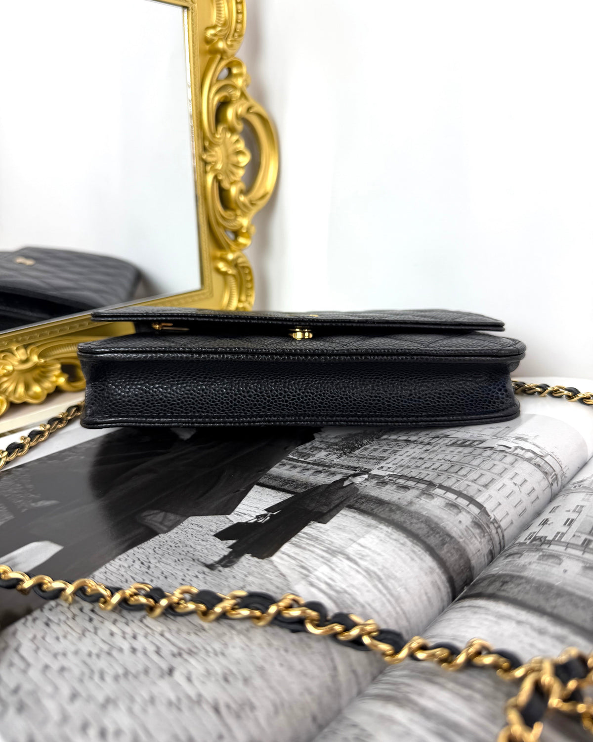 Chanel Classic Wallet on Chain - Black With Gold Hardware - View 5
