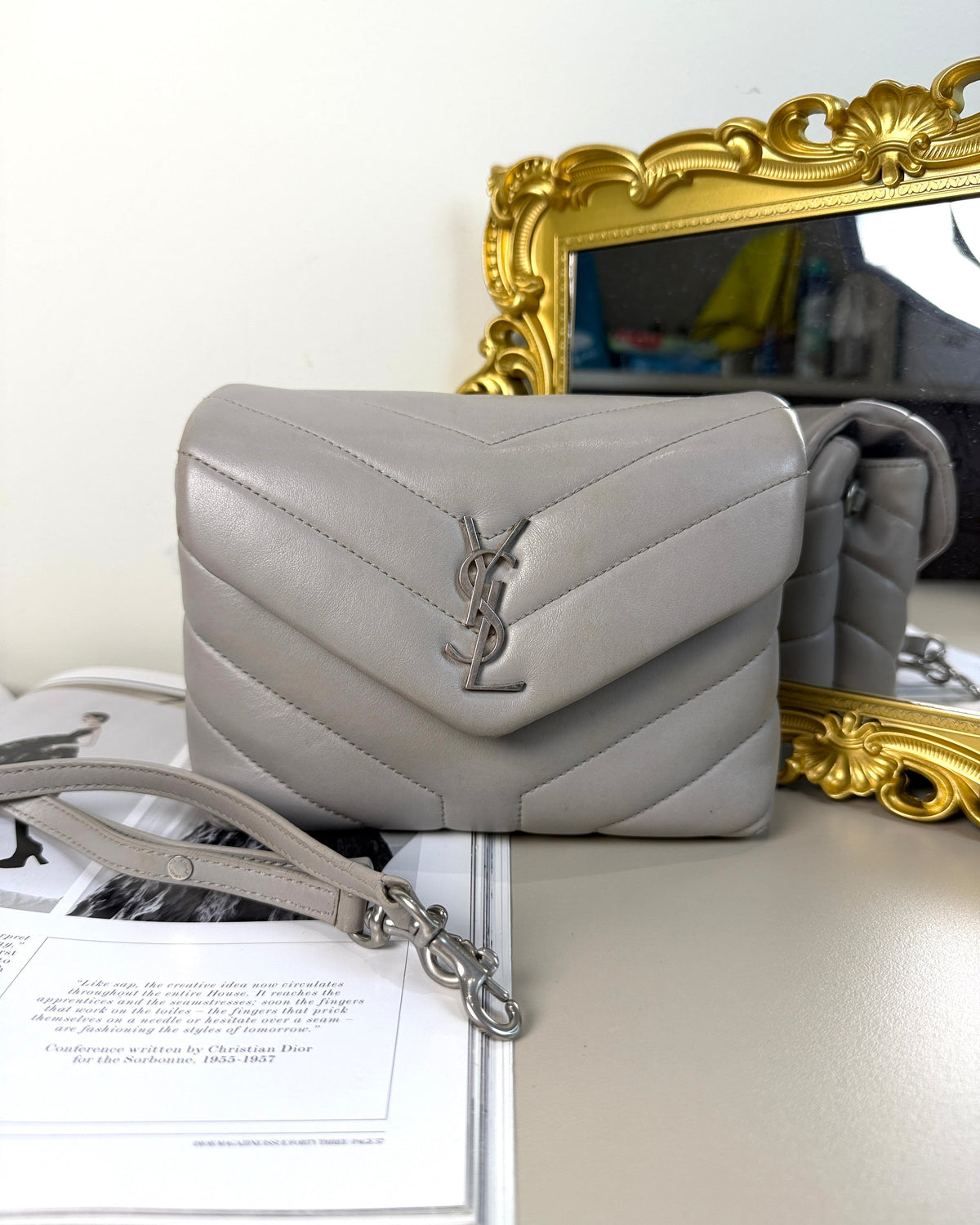 Saint Laurent Loulou Toy Crossbody Bag - Light Grey/ Stone Grey - View 1