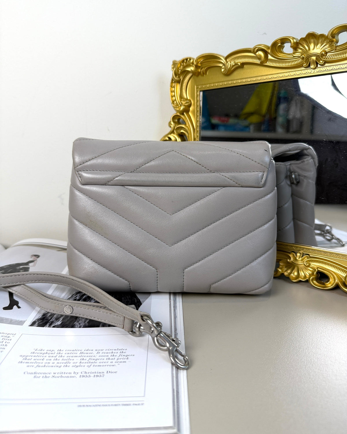 Saint Laurent Loulou Toy Crossbody Bag - Light Grey/ Stone Grey - View 2