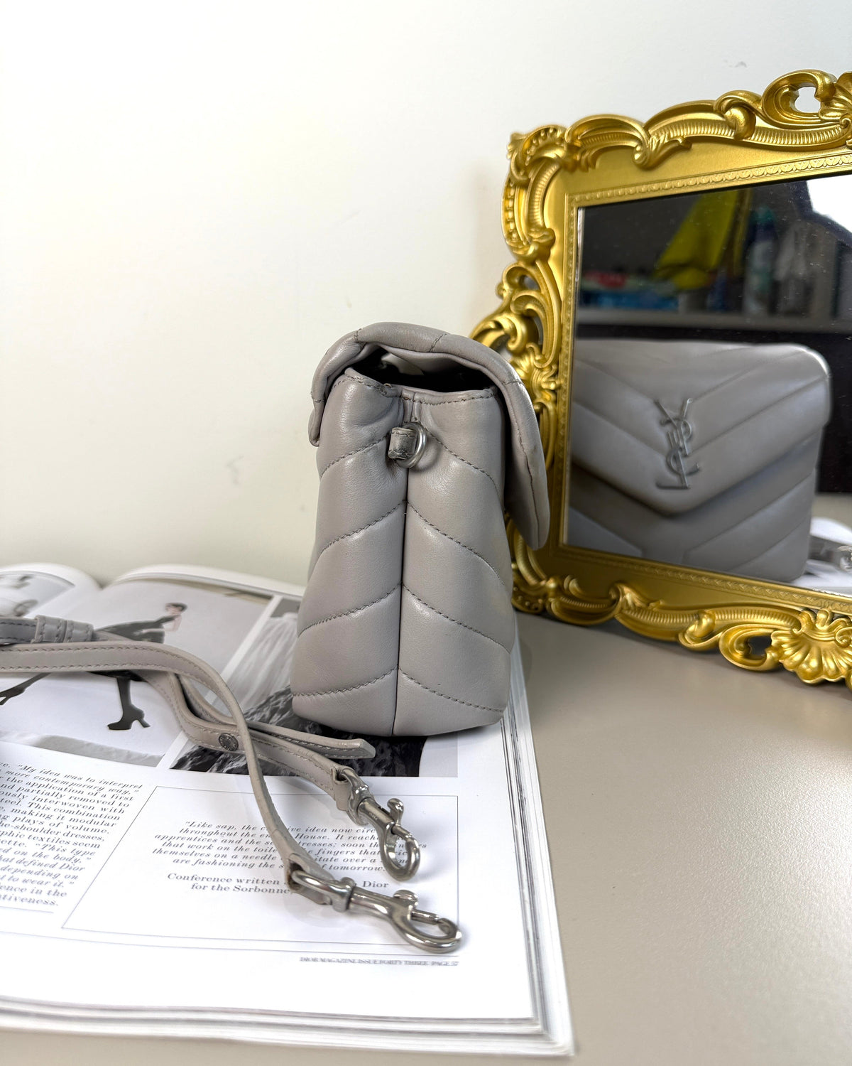 Saint Laurent Loulou Toy Crossbody Bag - Light Grey/ Stone Grey - View 3