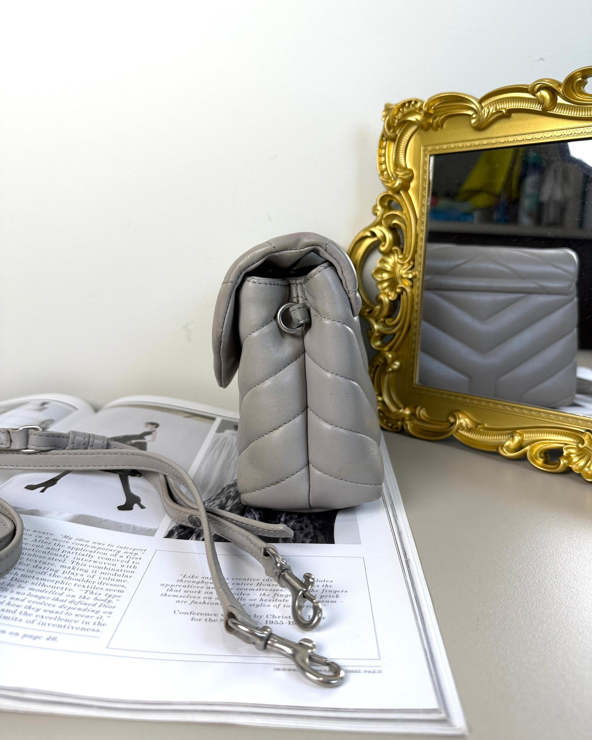 Saint Laurent Loulou Toy Crossbody Bag - Light Grey/ Stone Grey - View 4