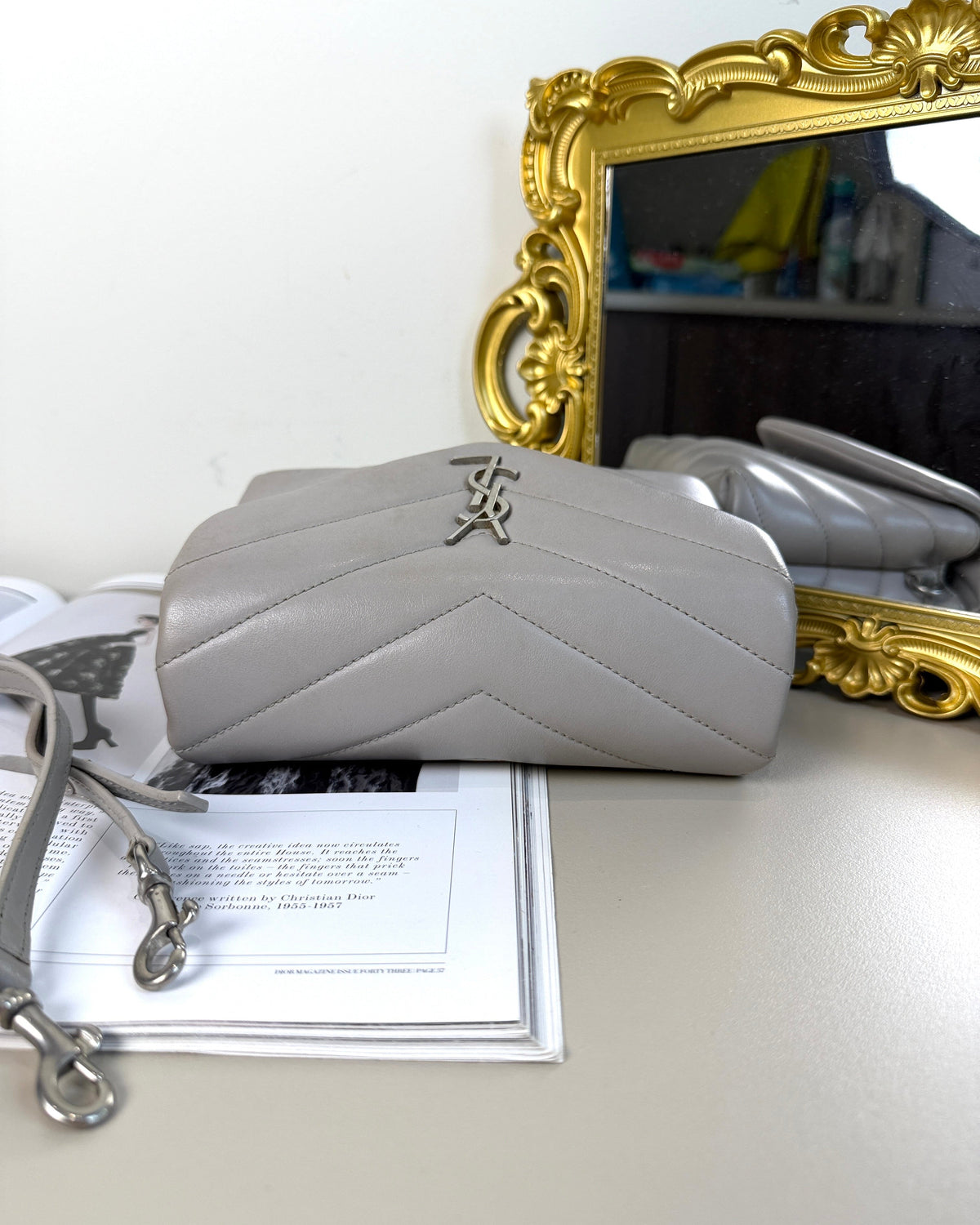 Saint Laurent Loulou Toy Crossbody Bag - Light Grey/ Stone Grey - View 6