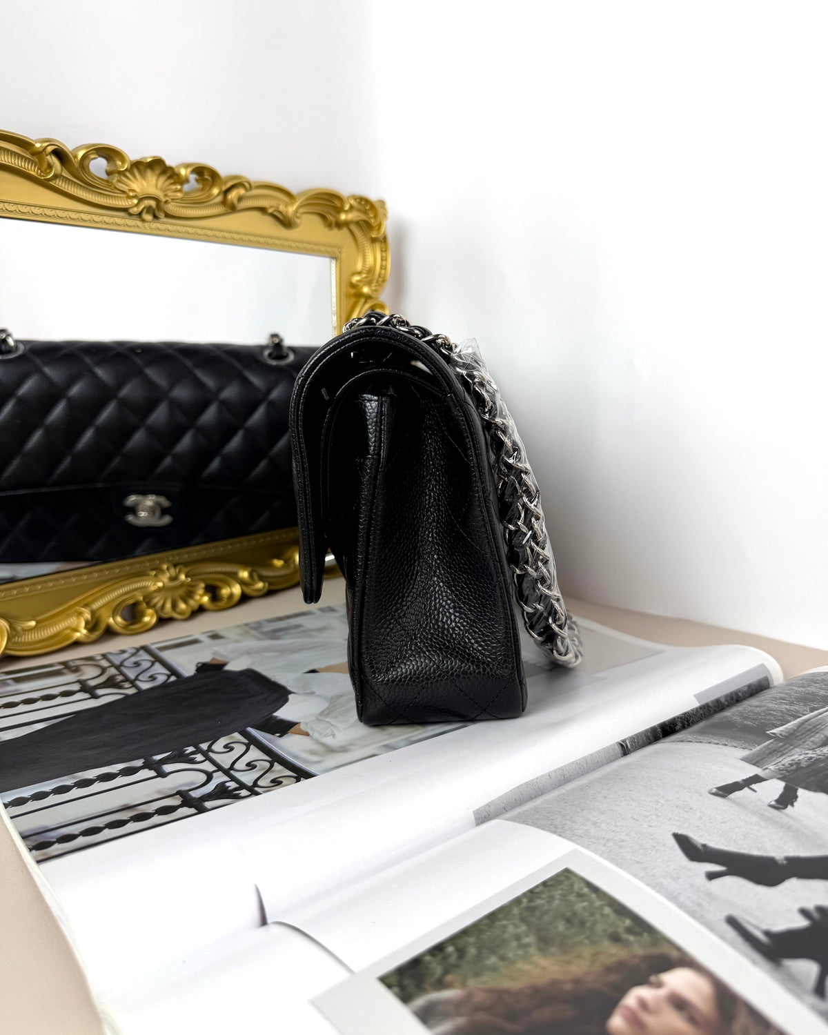 Chanel Classic Double Flap Bag - Black With Silver Hardware - View 3