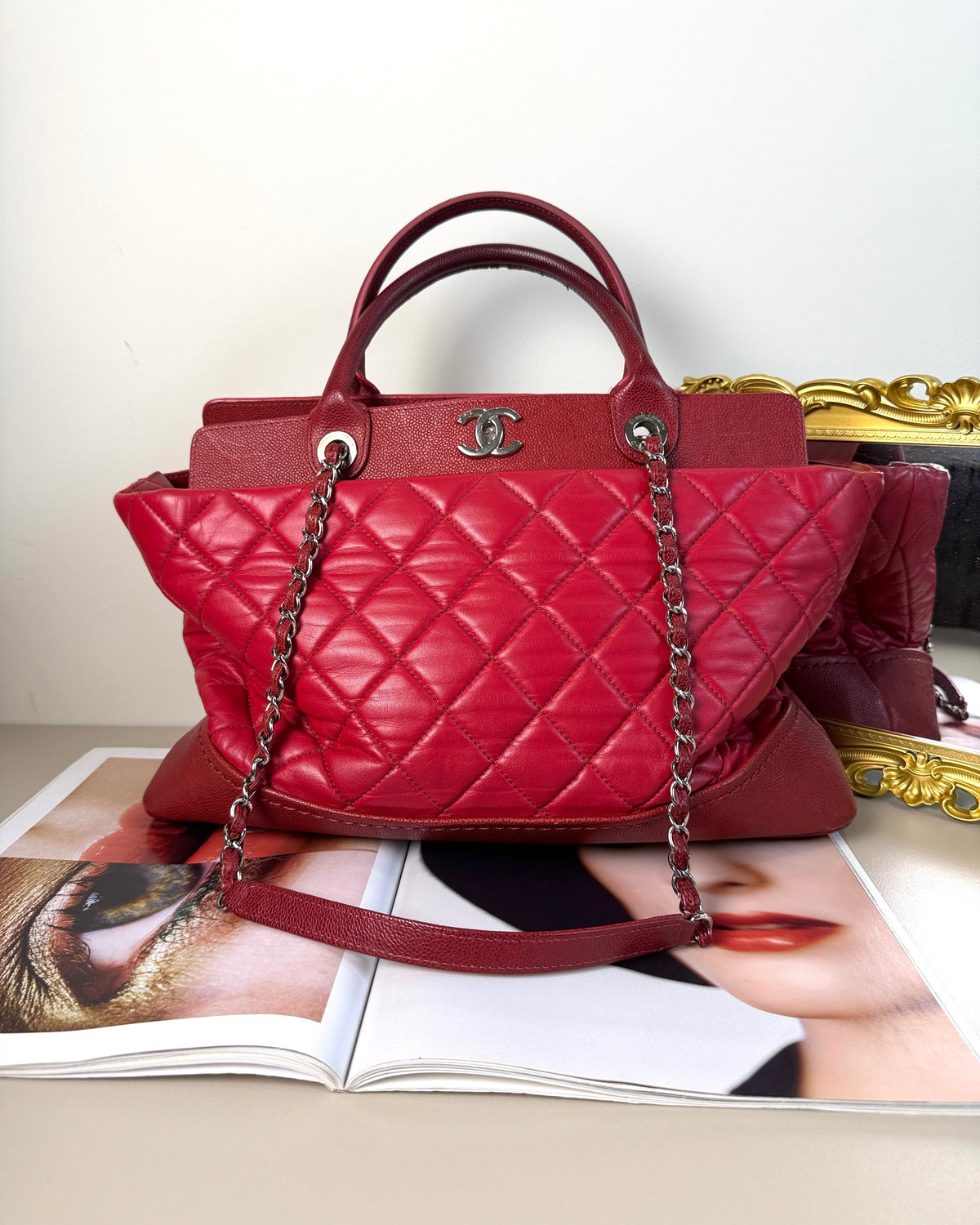 Chanel Matelasse Chain Tote - Red, Silver Hardware - View 1