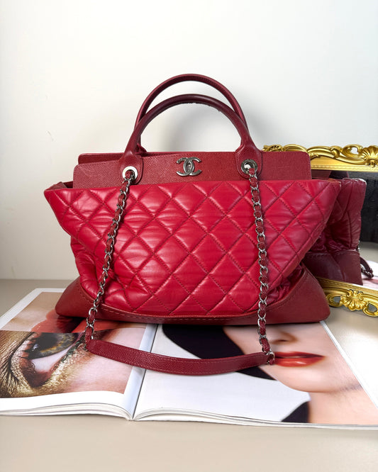 Chanel Matelasse Chain Tote - Red, Silver Hardware - View 1