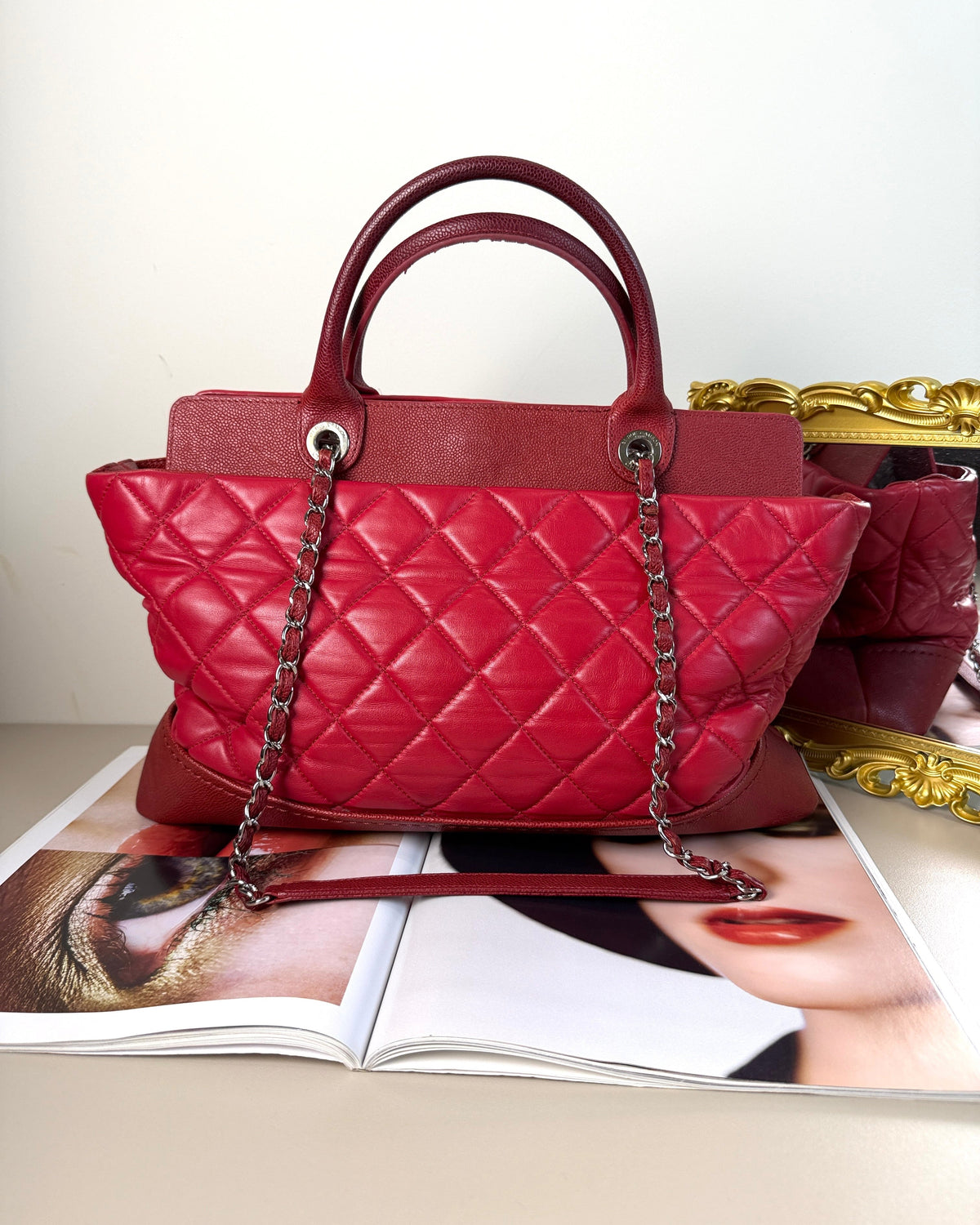 Chanel Matelasse Chain Tote - Red, Silver Hardware - View 2