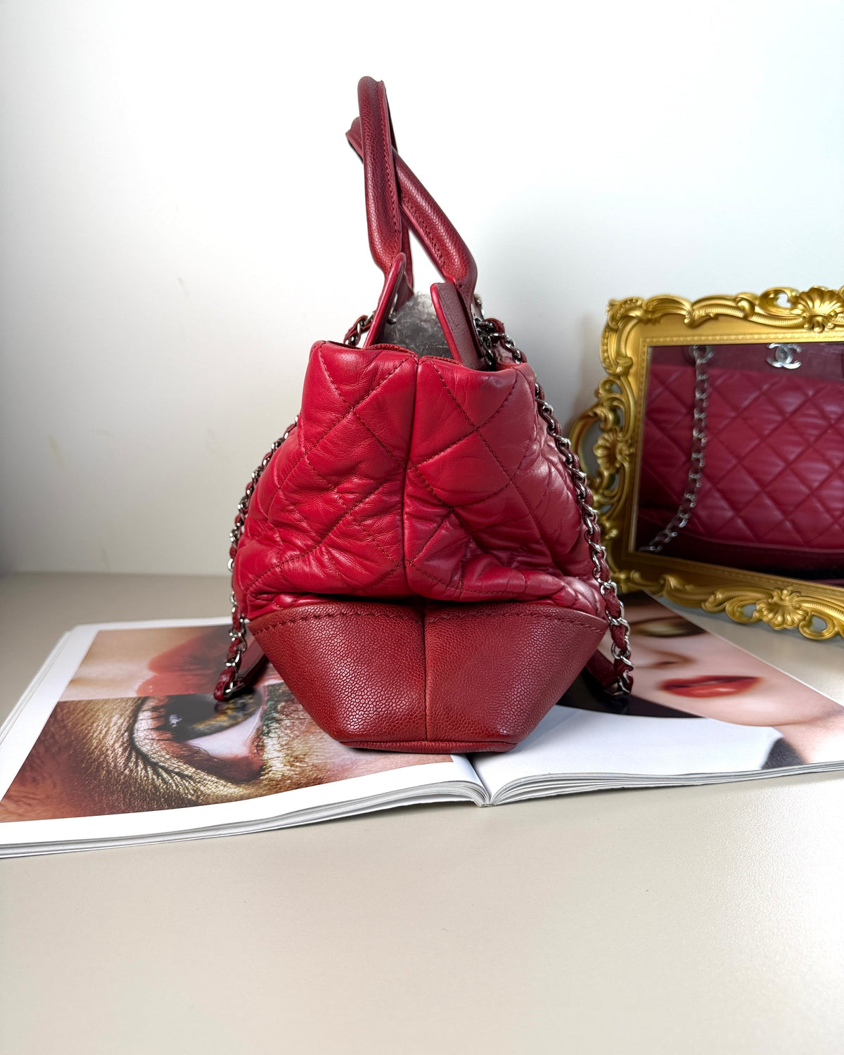 Chanel Matelasse Chain Tote - Red, Silver Hardware - View 3