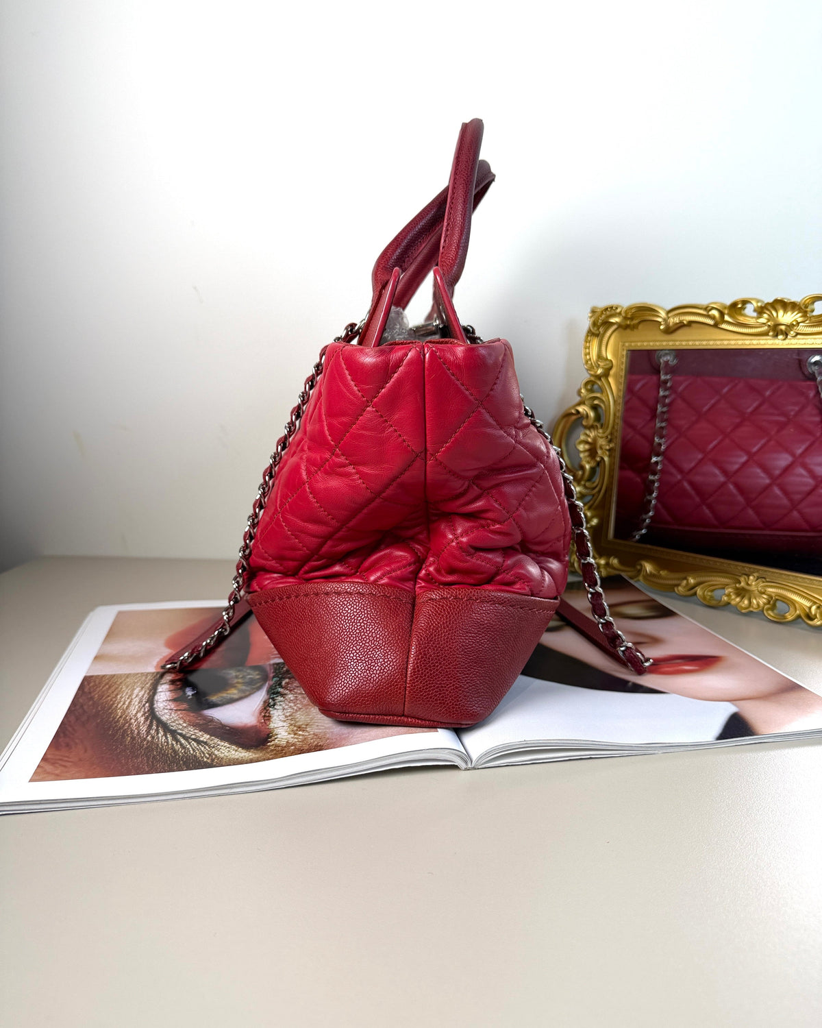 Chanel Matelasse Chain Tote - Red, Silver Hardware - View 4