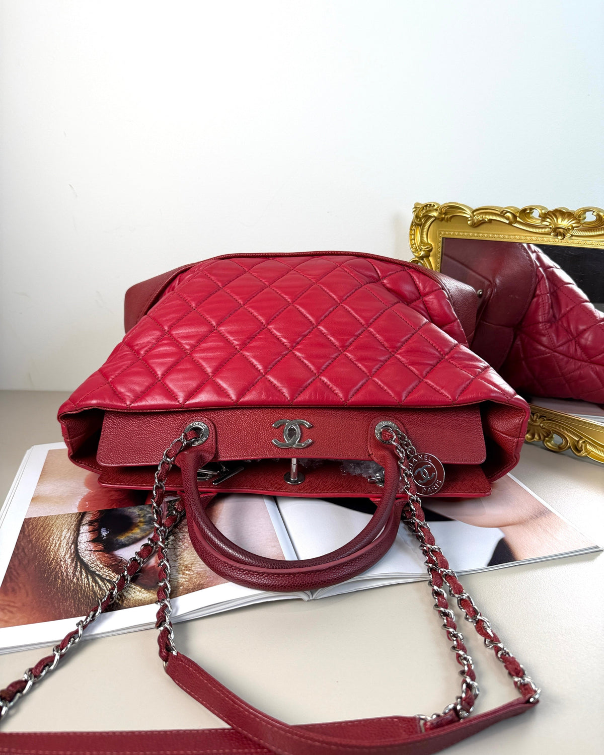 Chanel Matelasse Chain Tote - Red, Silver Hardware - View 6