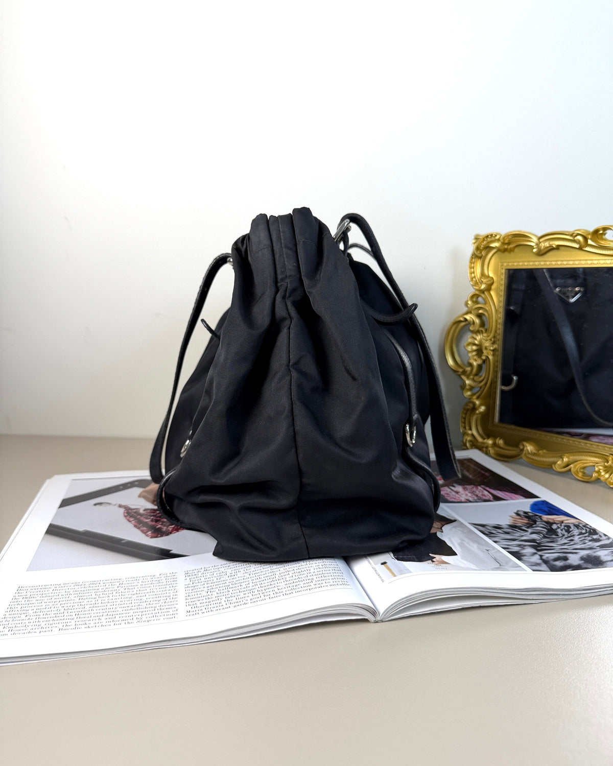 Prada Tessuto + Leather Shoulder Bag - Black - View 3