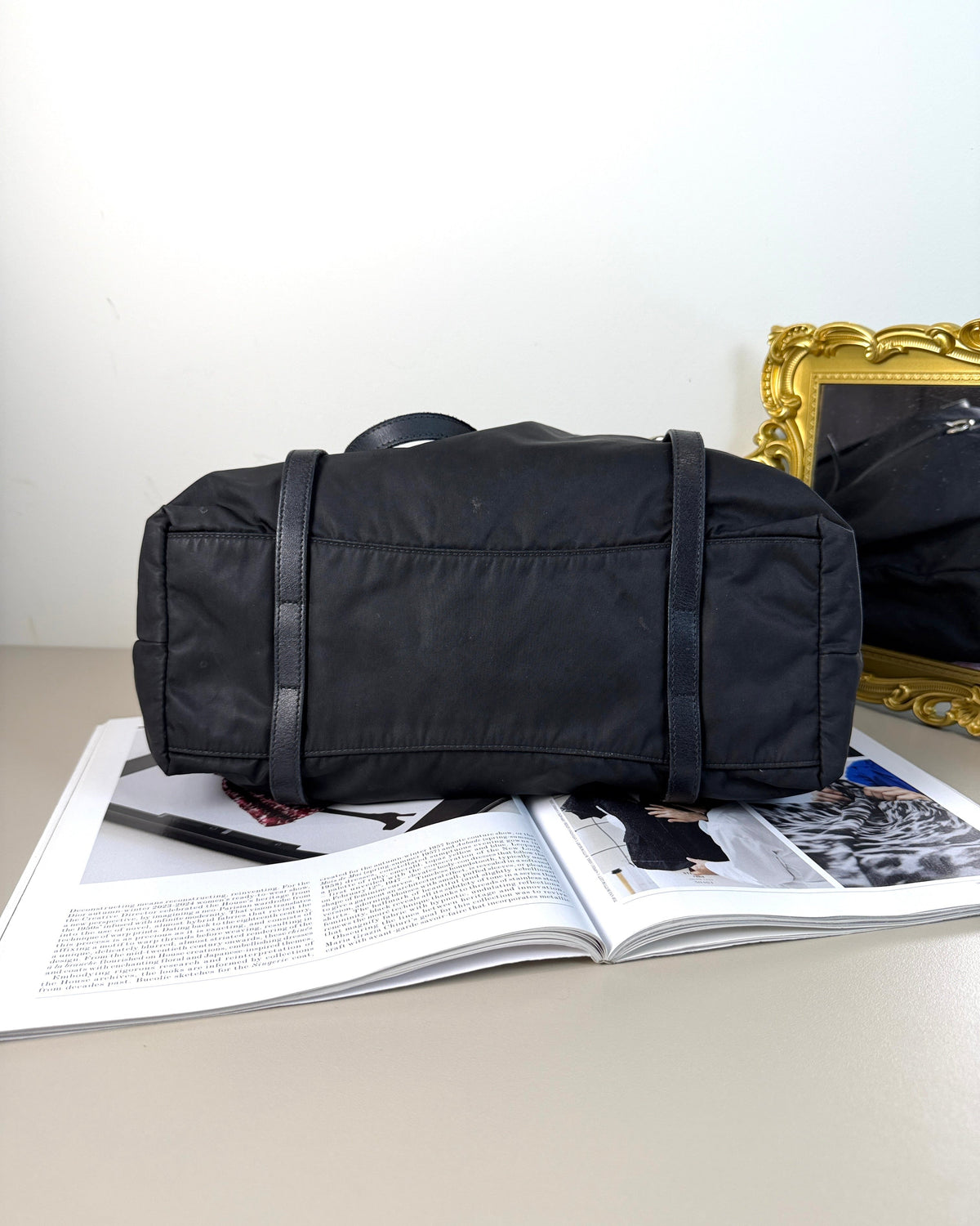 Prada Tessuto + Leather Shoulder Bag - Black - View 5