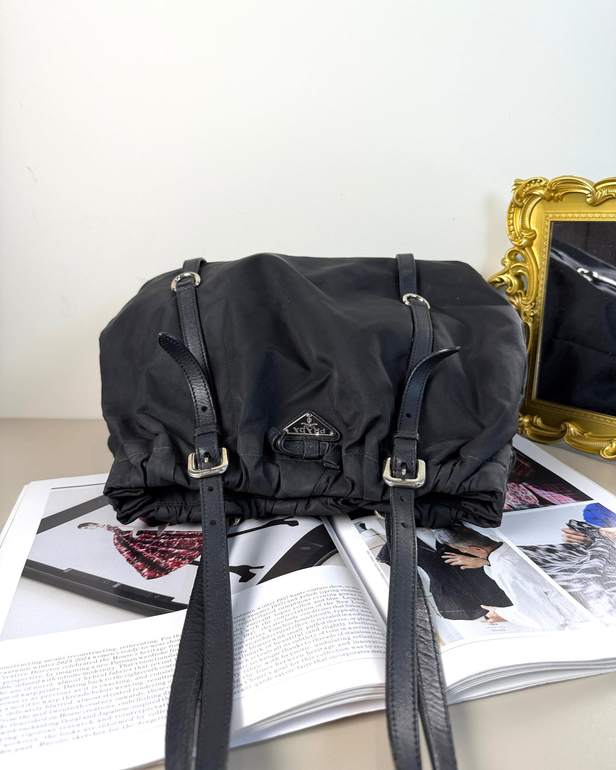 Prada Tessuto + Leather Shoulder Bag - Black - View 6
