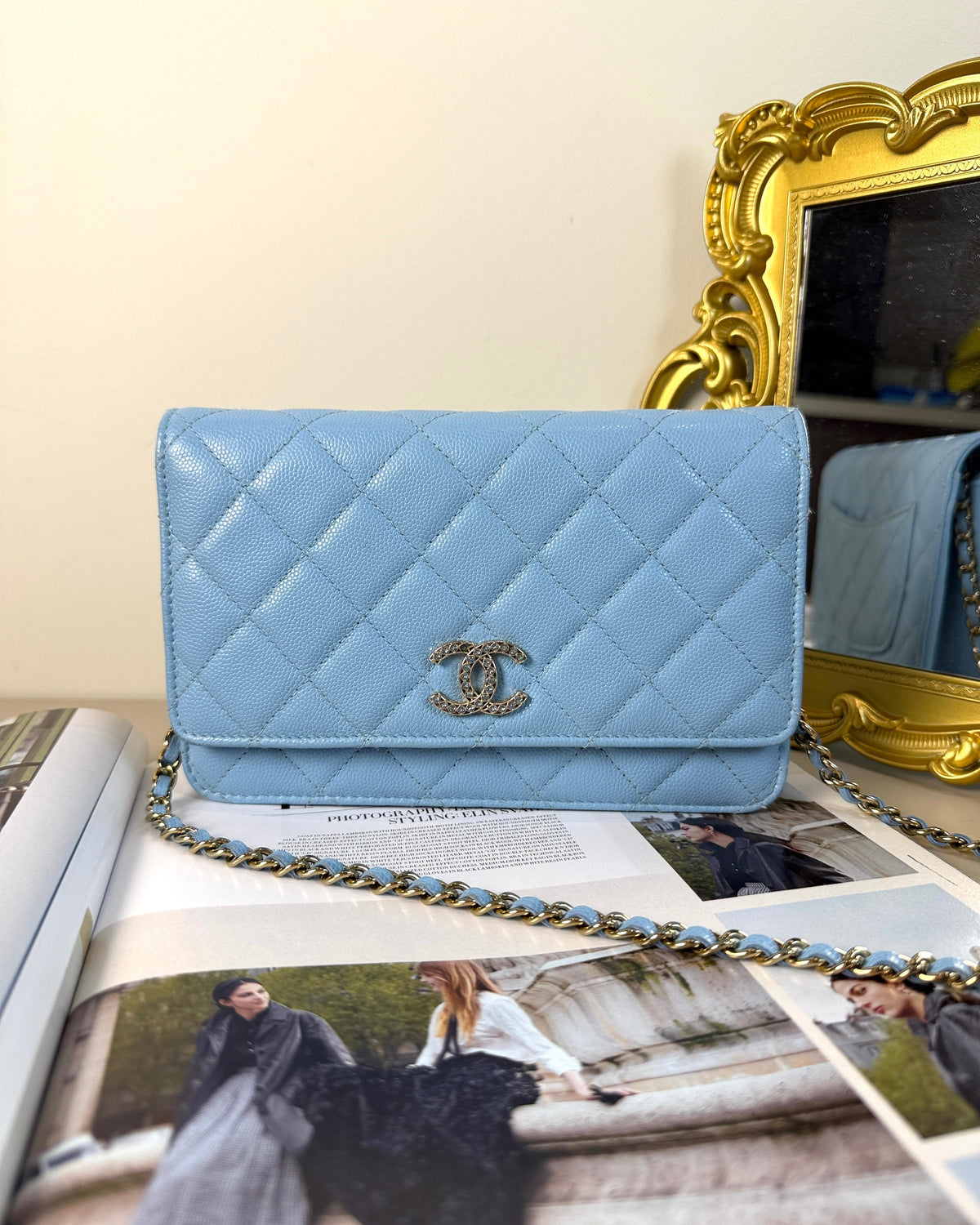 Chanel Classic Wallet On Chain - Light Blue - View 1