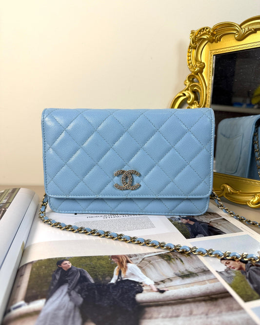 Chanel Classic Wallet On Chain - Light Blue - View 1