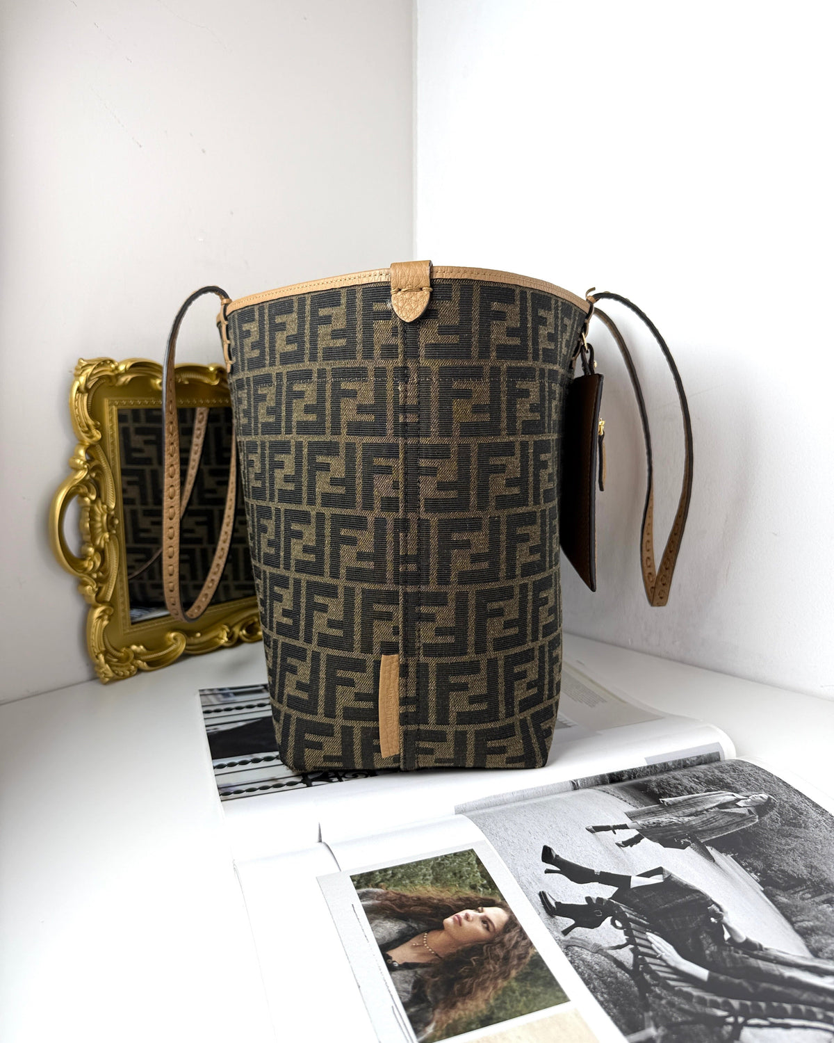 Fendi Medium Roll Shopping Bag - Tobacco Ff Jacquard - View 4