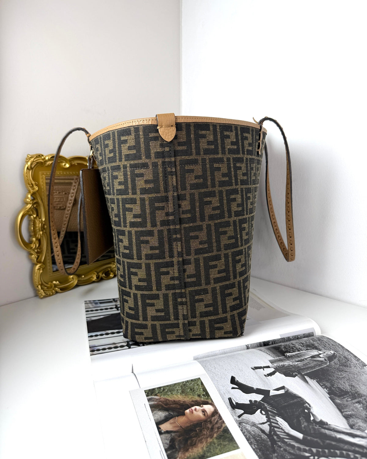 Fendi Medium Roll Shopping Bag - Tobacco Ff Jacquard - View 3