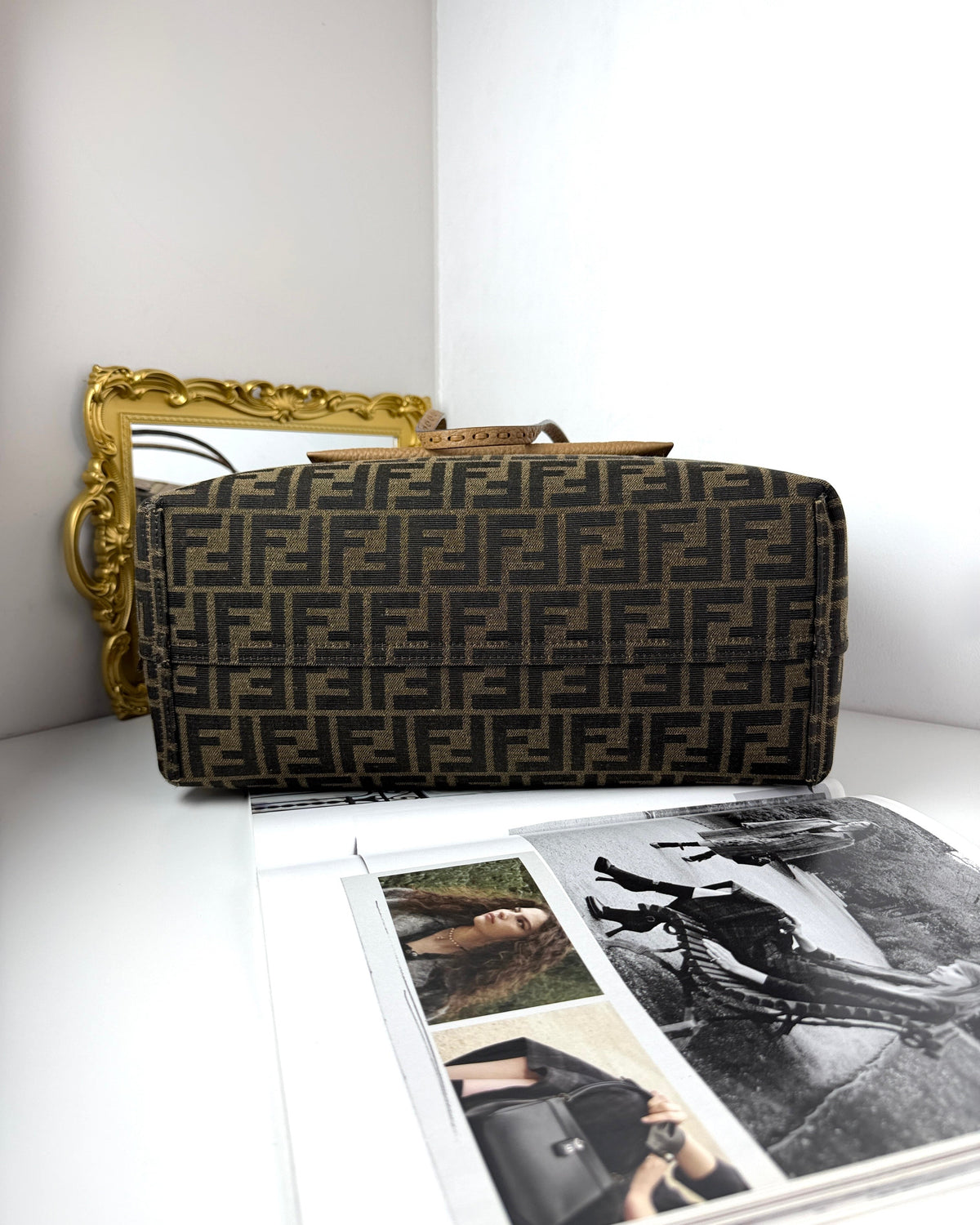 Fendi Medium Roll Shopping Bag - Tobacco Ff Jacquard - View 5