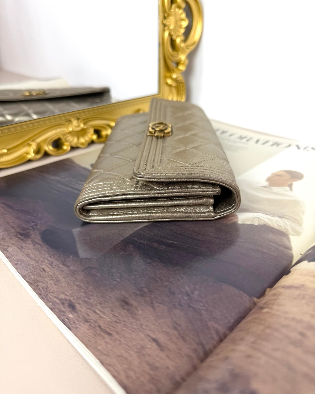 Chanel Boy Chanel Long Flap Wallet - Metalic Champagne Gold - View 4