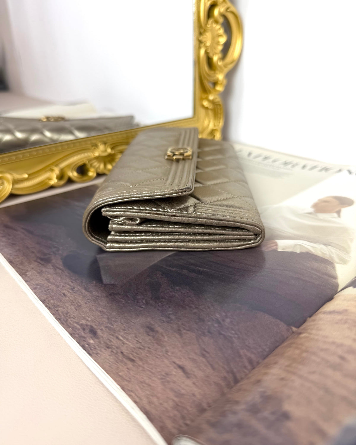 Chanel Boy Chanel Long Flap Wallet - Metalic Champagne Gold - View 3