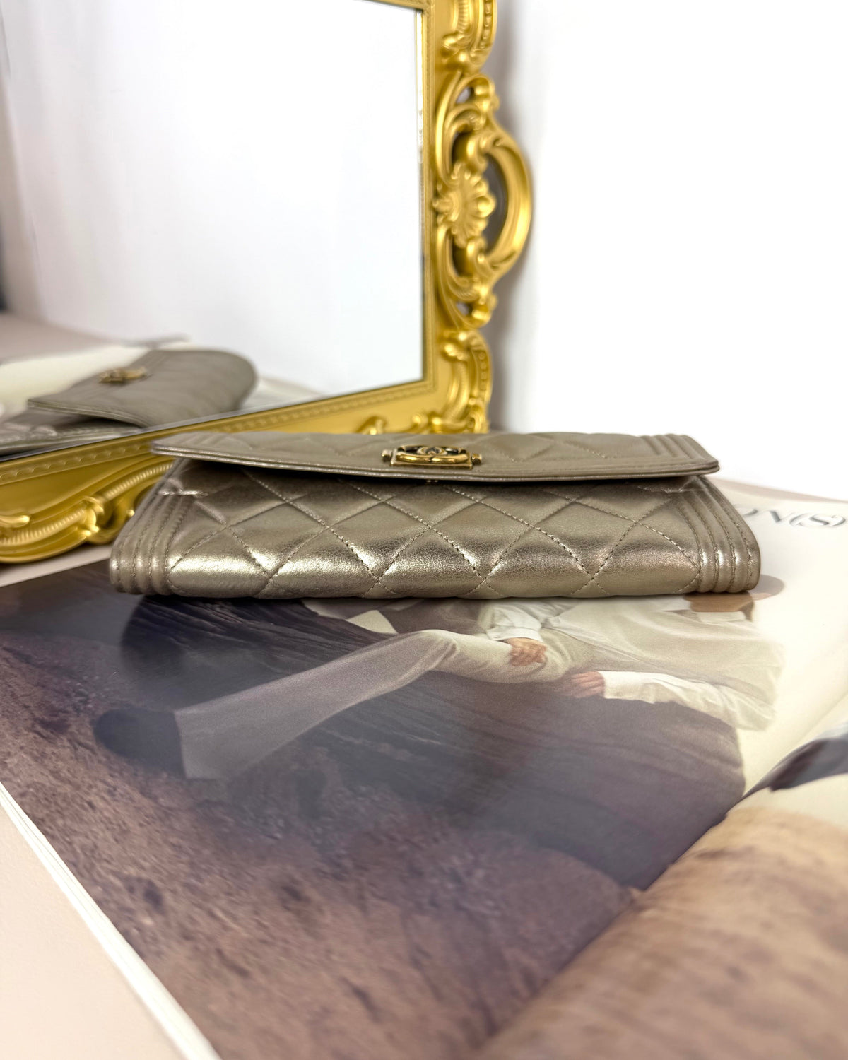 Chanel Boy Chanel Long Flap Wallet - Metalic Champagne Gold - View 5