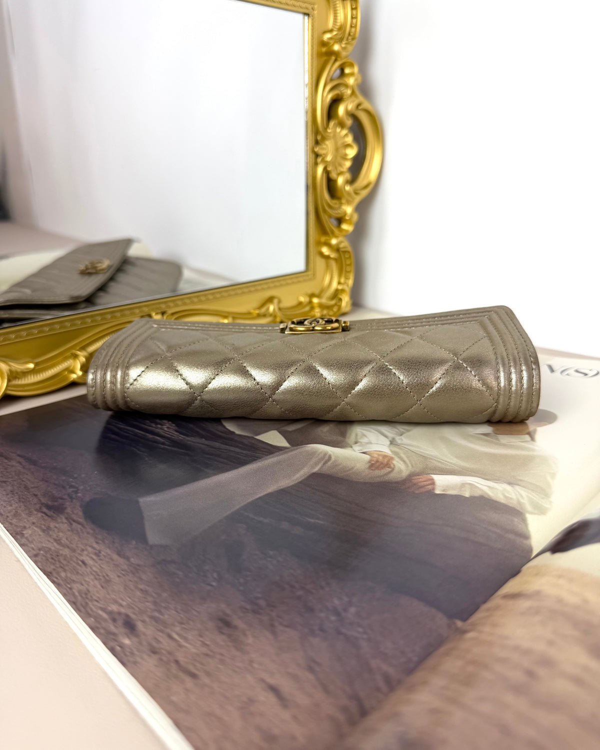 Chanel Boy Chanel Long Flap Wallet - Metalic Champagne Gold - View 6