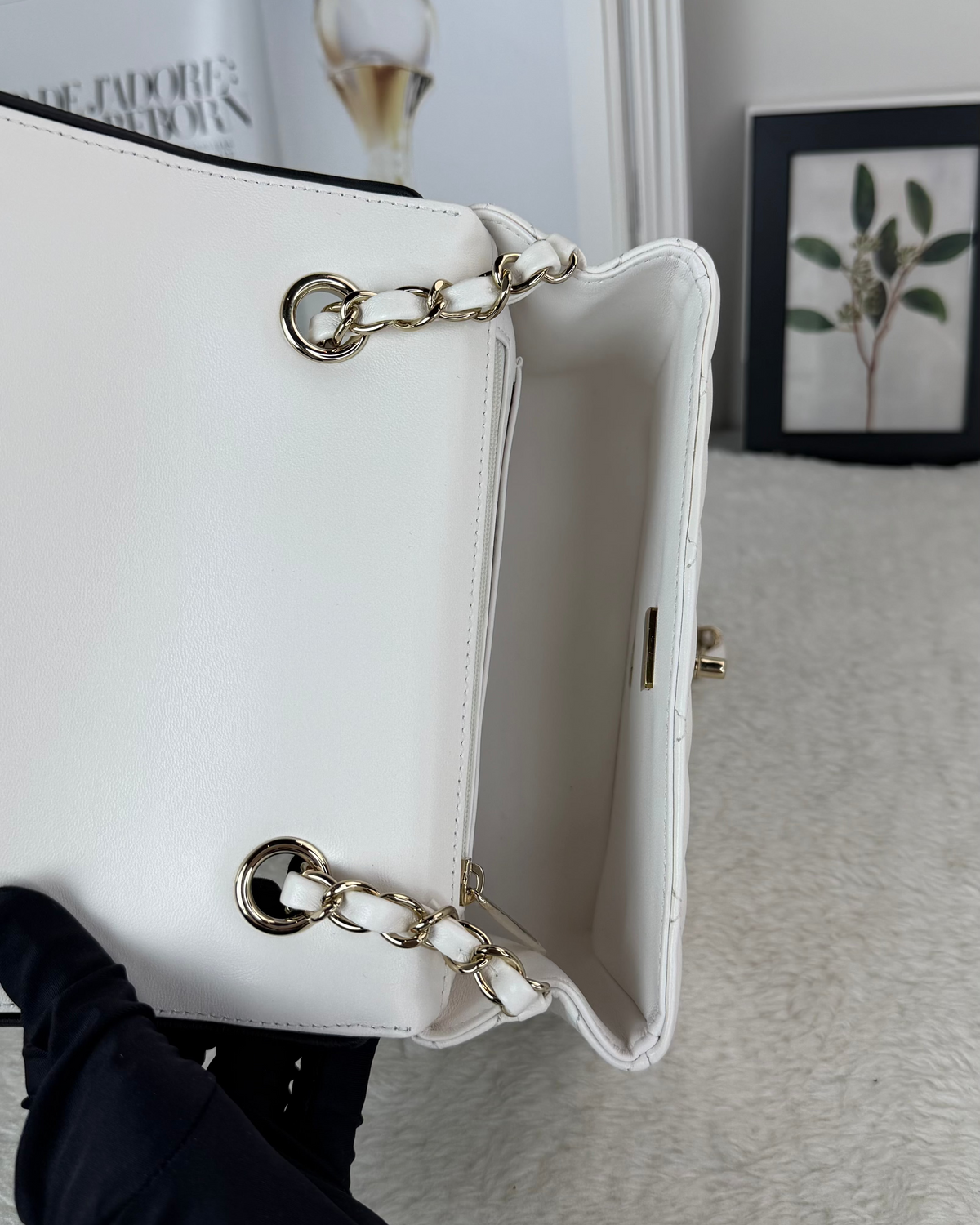 Chanel Mini Graphic Frame Bag - White, Black Piping/ Trim - View 6