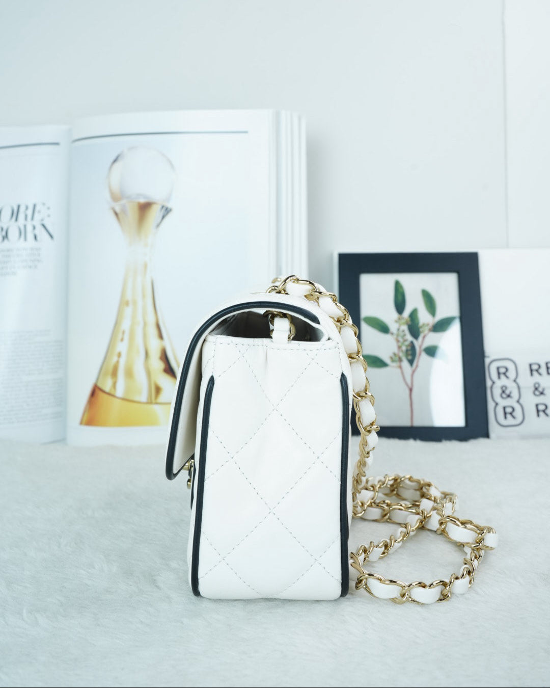 Chanel Mini Graphic Frame Bag - White, Black Piping/ Trim - View 3