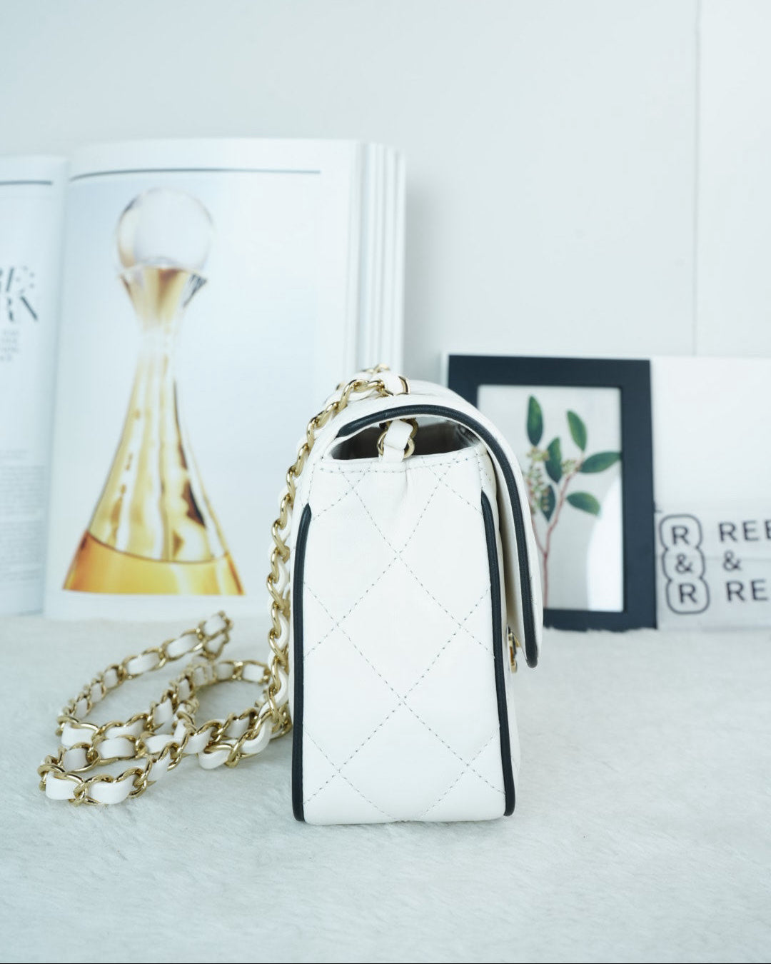Chanel Mini Graphic Frame Bag - White, Black Piping/ Trim - View 4