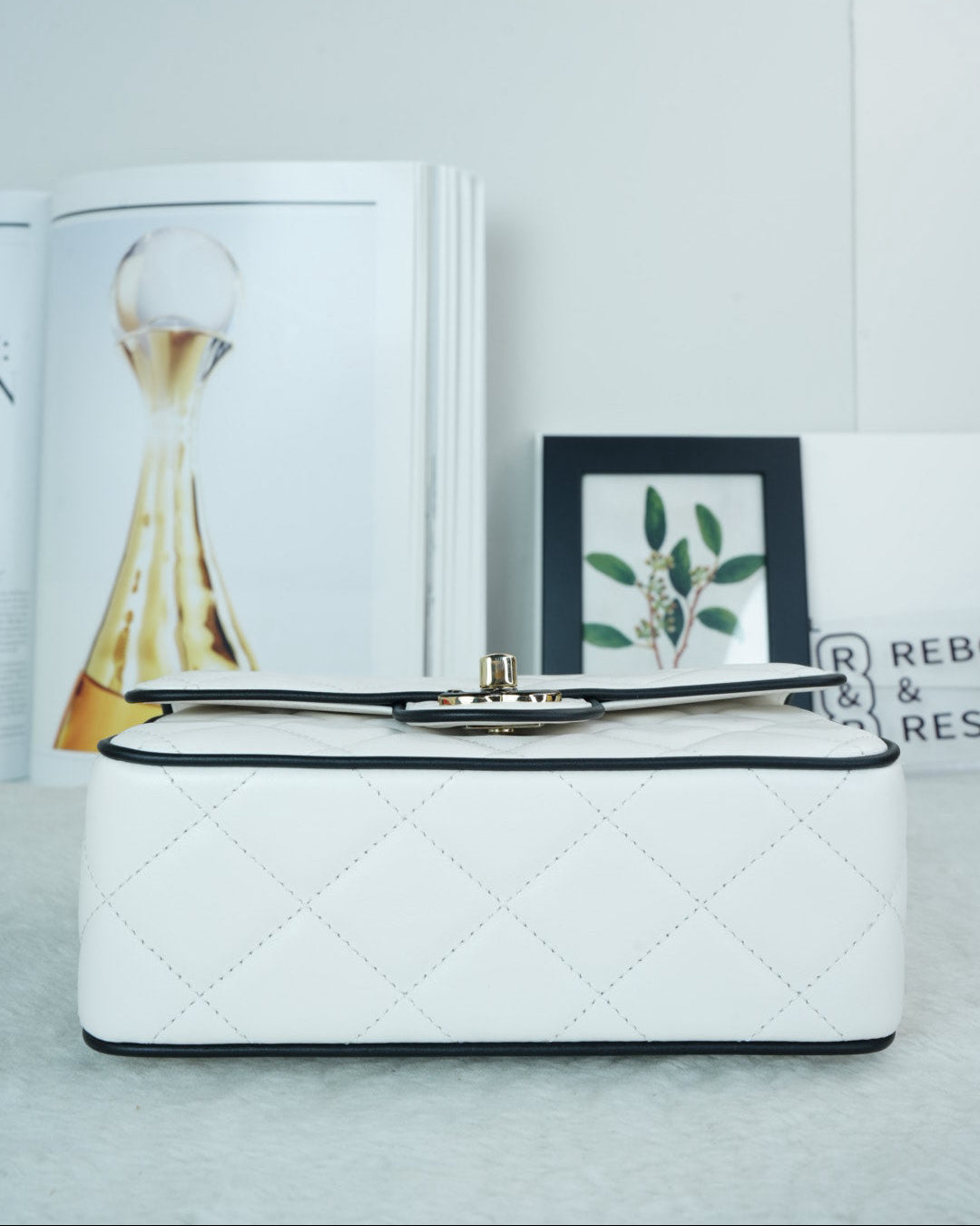 Chanel Mini Graphic Frame Bag - White, Black Piping/ Trim - View 5