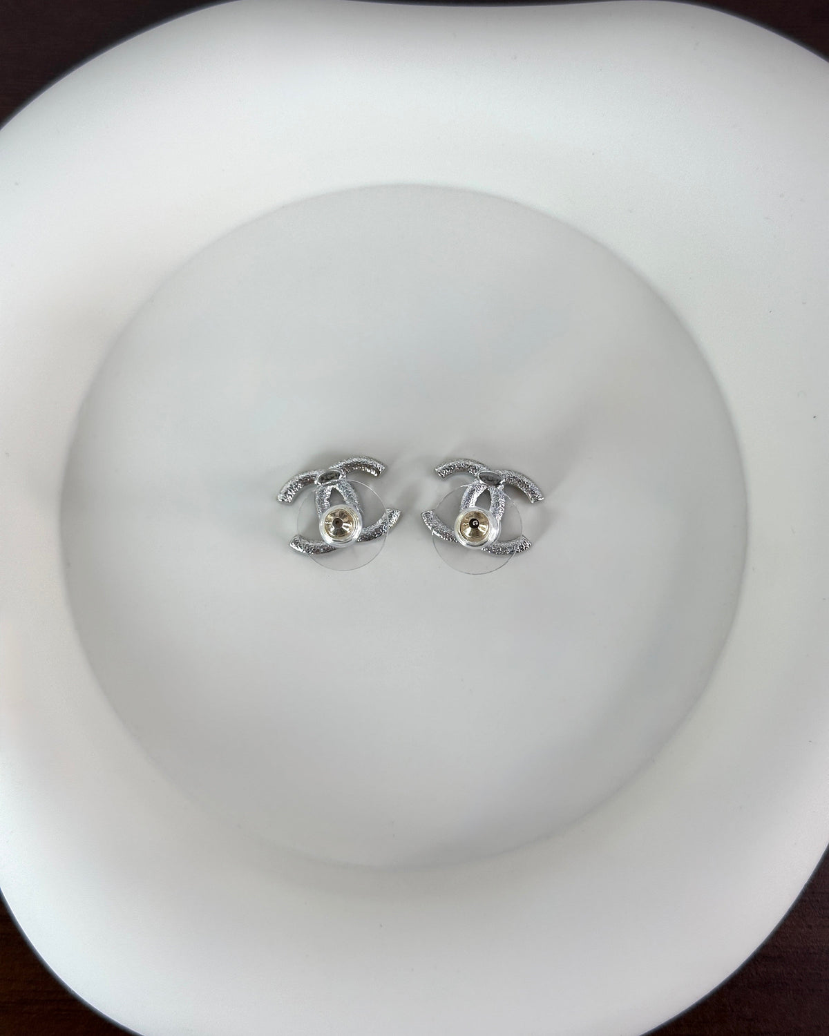 Chanel Strass & Enamel Interlocking CC Stud Earrings - Silver And Black - View 2